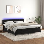 vidaXL Pat cu arcuri, saltea și LED, negru, 180x200 cm, catifea vidaXL Pat cu arcuri, saltea și LED, negru, 180x200 cm, catifea
