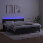vidaXL Pat cu arcuri, saltea și LED, negru, 180x200 cm, catifea vidaXL Pat cu arcuri, saltea și LED, negru, 180x200 cm, catifea