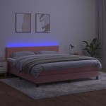 vidaXL Pat cu arcuri, saltea & LED, roz, 180x200 cm, catifea