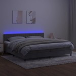 vidaXL Pat cu arcuri, saltea și LED, gri deschis, 200x200 cm, catifea
