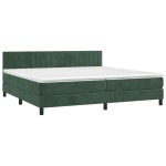 vidaXL Pat cu arcuri, saltea și LED, verde închis, 200x200 cm, catifea vidaXL Pat cu arcuri, saltea și LED, verde închis, 200x200 cm, catifea