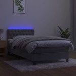 vidaXL Pat cu arcuri, saltea și LED, gri deschis, 90x190 cm, catifea
