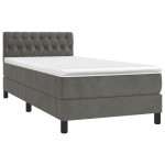 vidaXL Pat cu arcuri, saltea și LED, gri închis, 90x190 cm, catifea
