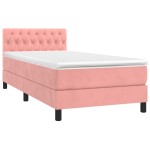 vidaXL Pat cu arcuri, saltea și LED, roz, 90x190 cm, catifea