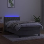 vidaXL Pat cu arcuri, saltea și LED, gri deschis, 90x200 cm, catifea