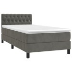 vidaXL Pat cu arcuri, saltea și LED, gri închis, 90x200 cm, catifea
