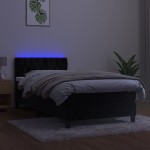 vidaXL Pat cu arcuri, saltea și LED, negru, 90x200 cm, catifea