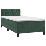 vidaXL Pat cu arcuri, saltea și LED, verde închis, 100x200 cm, catifea