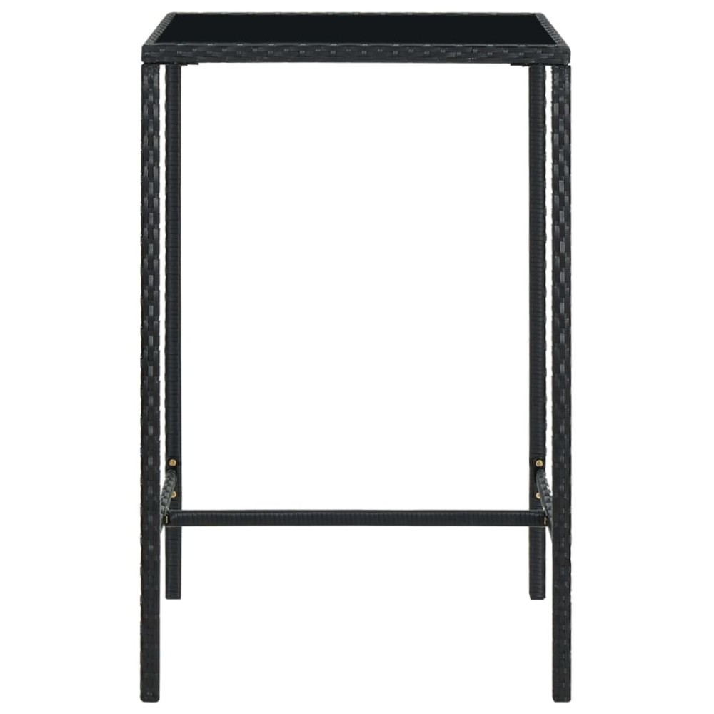 vidaXL Masă de bar de grădină, negru, 70x70x110cm, poliratan și sticlă