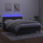 vidaXL Pat cu arcuri, saltea și LED, gri închis, 140x190 cm, catifea