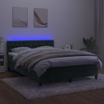 vidaXL Pat cu arcuri, saltea și LED, verde închis, 140x190 cm, catifea vidaXL Pat cu arcuri, saltea și LED, verde închis, 140x190 cm, catifea