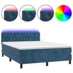 vidaXL Pat cu arcuri, saltea și LED, bleumarin, 140x190 cm, catifea