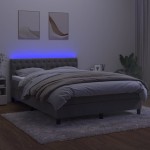 vidaXL Pat cu arcuri, saltea și LED, gri deschis, 140x200 cm, catifea
