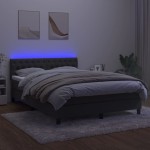 vidaXL Pat cu arcuri, saltea și LED, gri închis, 140x200 cm, catifea