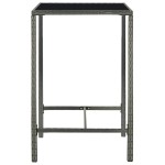 vidaXL Masă de bar de grădină, gri, 70x70x110 cm, poliratan și sticlă vidaXL Masă de bar de grădină, gri, 70x70x110 cm, poliratan și sticlă
