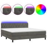 vidaXL Pat cu arcuri, saltea și LED, gri închis, 160x200 cm, catifea vidaXL Pat cu arcuri, saltea și LED, gri închis, 160x200 cm, catifea