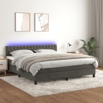 vidaXL Pat cu arcuri, saltea și LED, gri închis, 160x200 cm, catifea vidaXL Pat cu arcuri, saltea și LED, gri închis, 160x200 cm, catifea