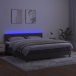 vidaXL Pat cu arcuri, saltea și LED, gri închis, 160x200 cm, catifea vidaXL Pat cu arcuri, saltea și LED, gri închis, 160x200 cm, catifea