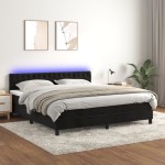 vidaXL Pat cu arcuri, saltea și LED, negru, 160x200 cm, catifea vidaXL Pat cu arcuri, saltea și LED, negru, 160x200 cm, catifea