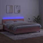 vidaXL Pat cu arcuri, saltea și LED, roz, 160x200 cm, catifea