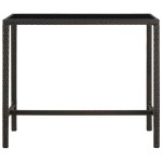 vidaXL Masă de bar de grădină, maro, 130x60x110cm, poliratan și sticlă vidaXL Masă de bar de grădină, maro, 130x60x110cm, poliratan și sticlă