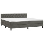 vidaXL Pat cu arcuri, saltea și LED, gri închis, 200x200 cm, catifea