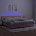 vidaXL Pat cu arcuri, saltea & LED, roz, 200x200 cm, catifea