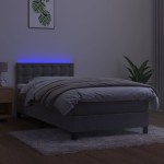 vidaXL Pat cu arcuri, saltea și LED, gri deschis, 90x190 cm, catifea