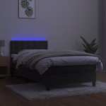 vidaXL Pat cu arcuri, saltea și LED, gri închis, 90x190 cm, catifea