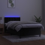 vidaXL Pat cu arcuri, saltea și LED, negru, 90x190 cm, catifea