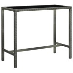 vidaXL Masă de bar de grădină, gri, 130x60x110 cm, poliratan și sticlă vidaXL Masă de bar de grădină, gri, 130x60x110 cm, poliratan și sticlă