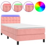 vidaXL Pat cu arcuri, saltea și LED, roz, 90x190 cm, catifea