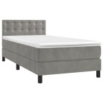 vidaXL Pat cu arcuri, saltea și LED, gri deschis, 90x200 cm, catifea vidaXL Pat cu arcuri, saltea și LED, gri deschis, 90x200 cm, catifea