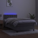 vidaXL Pat cu arcuri, saltea și LED, gri deschis, 90x200 cm, catifea vidaXL Pat cu arcuri, saltea și LED, gri deschis, 90x200 cm, catifea