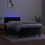 vidaXL Pat cu arcuri, saltea și LED, negru, 90x200 cm, catifea vidaXL Pat cu arcuri, saltea și LED, negru, 90x200 cm, catifea