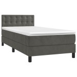 vidaXL Pat cu arcuri, saltea și LED, gri închis, 100x200 cm, catifea