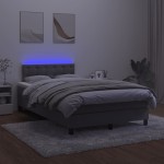 vidaXL Pat cu arcuri, saltea și LED, gri închis, 120x200 cm, catifea