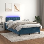 vidaXL Pat cu arcuri, saltea și LED, albastru, 120x200 cm, catifea vidaXL Pat cu arcuri, saltea și LED, albastru, 120x200 cm, catifea