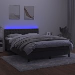 vidaXL Pat cu arcuri, saltea și LED, gri închis, 140x200 cm, catifea