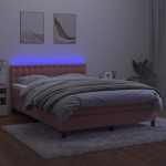 vidaXL Pat cu arcuri, saltea și LED, negru, 140x200 cm, catifea vidaXL Pat cu arcuri, saltea și LED, negru, 140x200 cm, catifea