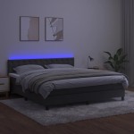 vidaXL Pat cu arcuri, saltea și LED, gri închis, 160x200 cm, catifea vidaXL Pat cu arcuri, saltea și LED, gri închis, 160x200 cm, catifea