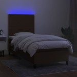 vidaXL Pat cu arcuri, saltea și LED, maro închis, 90x190 cm, textil