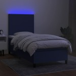 vidaXL Pat cu arcuri, saltea și LED, albastru, 90x190 cm, textil