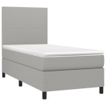 vidaXL Pat cu arcuri, saltea și LED, gri deschis, 90x200 cm, textil