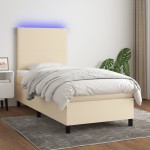 vidaXL Pat cu arcuri, saltea și LED, crem, 90x200 cm, textil vidaXL Pat cu arcuri, saltea și LED, crem, 90x200 cm, textil