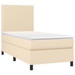vidaXL Pat cu arcuri, saltea și LED, crem, 90x200 cm, textil vidaXL Pat cu arcuri, saltea și LED, crem, 90x200 cm, textil