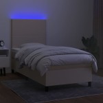vidaXL Pat cu arcuri, saltea și LED, crem, 90x200 cm, textil vidaXL Pat cu arcuri, saltea și LED, crem, 90x200 cm, textil