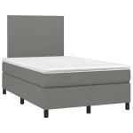 vidaXL Pat cu arcuri, saltea și LED, gri închis, 120x200 cm, textil