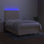 vidaXL Pat cu arcuri, saltea și LED, crem, 120x200 cm, textil