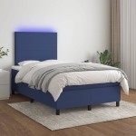 vidaXL Pat cu arcuri, saltea și LED, albastru, 120x200 cm, textil vidaXL Pat cu arcuri, saltea și LED, albastru, 120x200 cm, textil